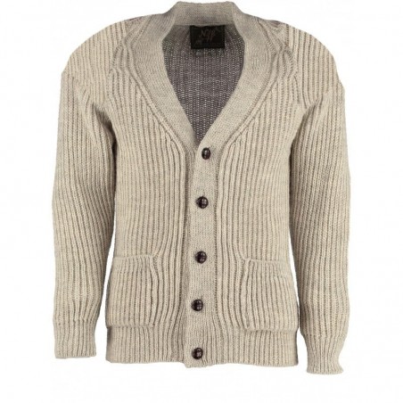 Classic British wool outdoor cardigan - suede patches & hip pockets
