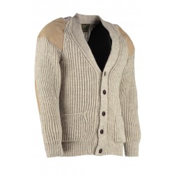 Classic British wool outdoor cardigan - suede patches & hip pockets