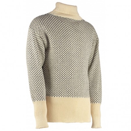 41020 - Classic Seaman's High Shawl Collar Norwegian Patterned Sweater - Ecru/Navy