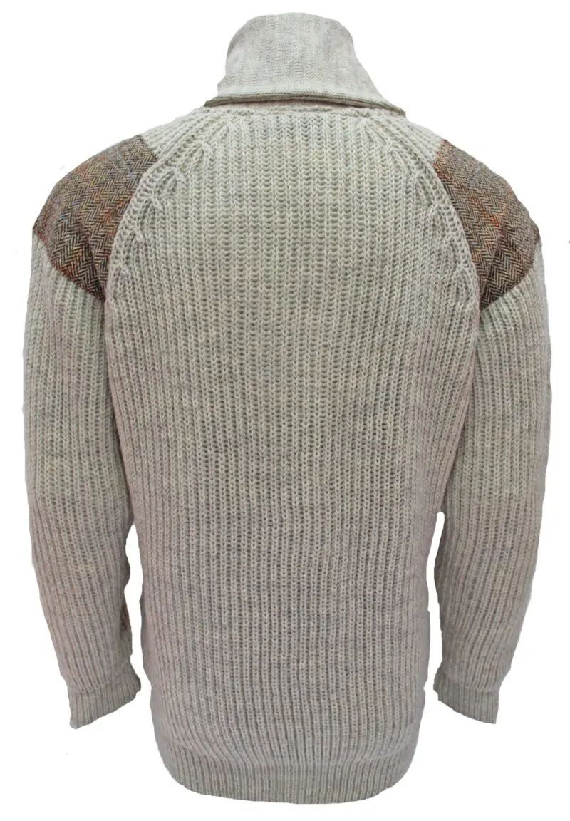 Byreman - Chunky knit Shawl Collar Sweater with Harris Tweed patches