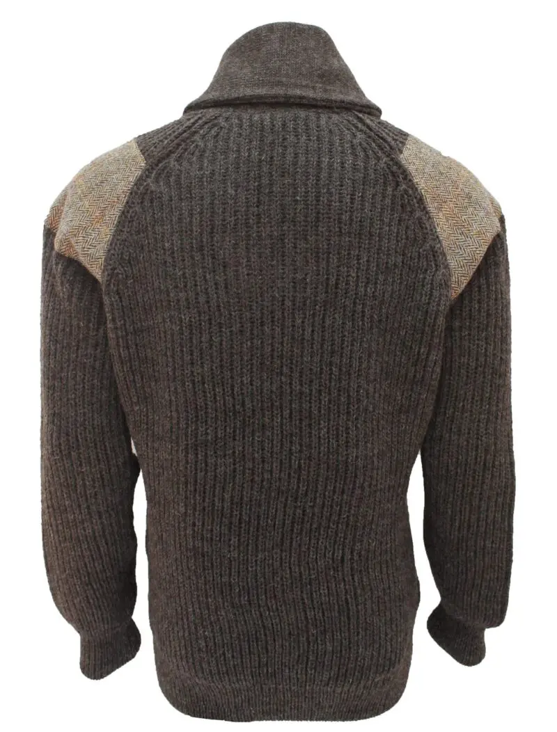 Byreman - Chunky knit Shawl Collar Sweater with Harris Tweed patches