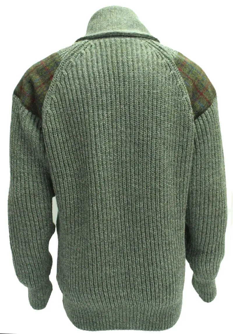 Byreman - Chunky knit Shawl Collar Sweater with Harris Tweed patches