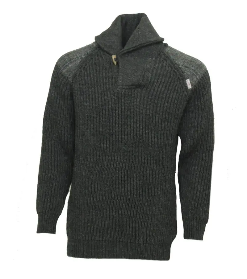 Byreman - Chunky knit Shawl Collar Sweater with Harris Tweed patches