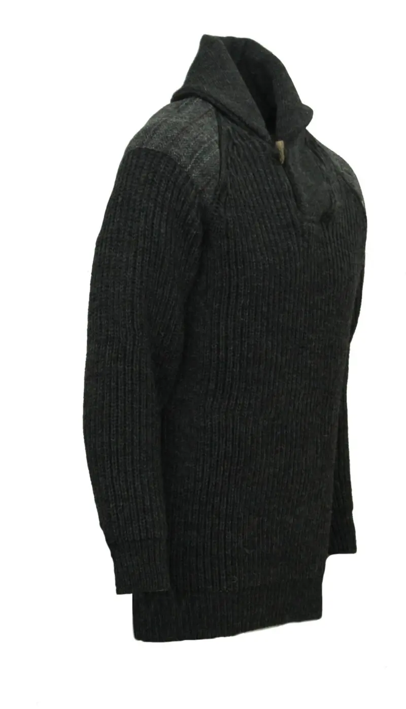Byreman - Chunky knit Shawl Collar Sweater with Harris Tweed patches