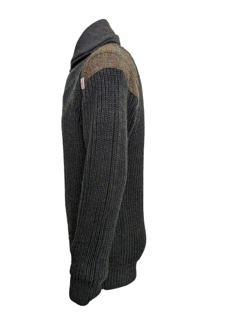 Byreman - Chunky knit Shawl Collar Sweater with Harris Tweed patches