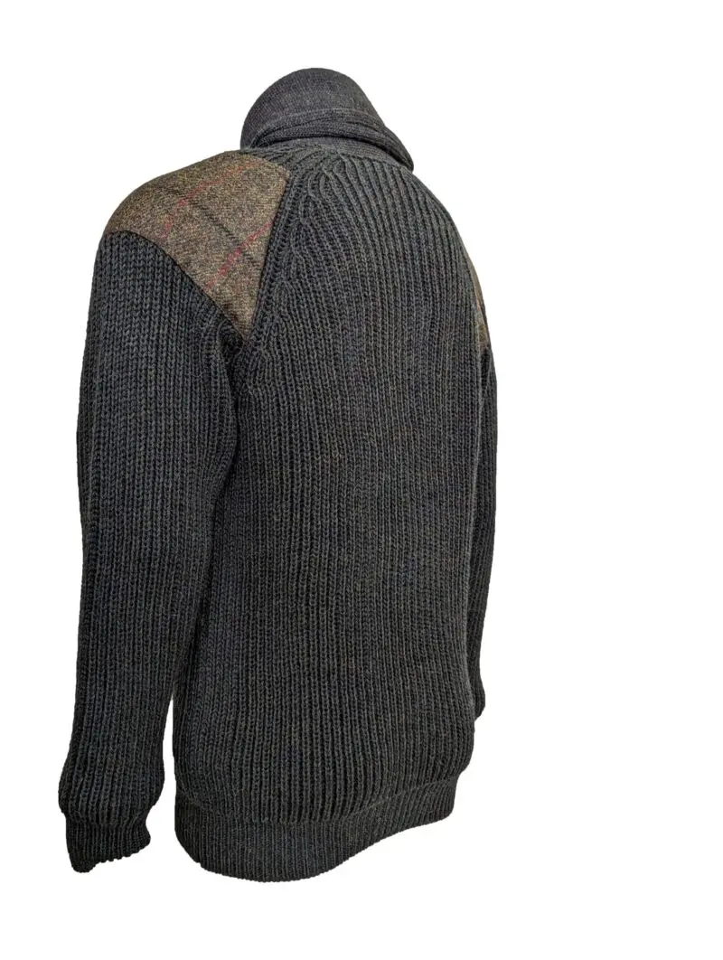 Byreman - Chunky knit Shawl Collar Sweater with Harris Tweed patches